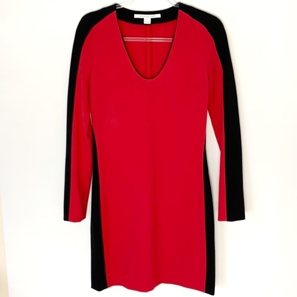 Diane von Furstenberg Elektra red and black ponte long sleeve dress size 8 - Picture 2 of 10